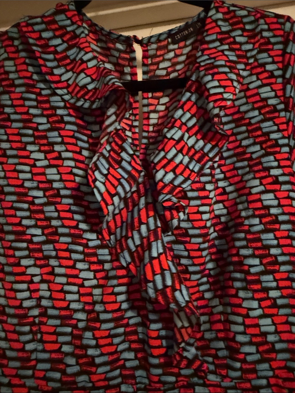 Womens Red & Blue Patterned Short Sleeve Rompers with Ruffle Neck - Picture 3 of 4